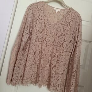 Lace V-Neck Top, Un Lined, 3/4 Sleeve, Sz L, ADIVA